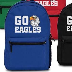 Go Eagles Backpack / School Mascot Bookbag Elementary Junior High School Blue Black Red Green