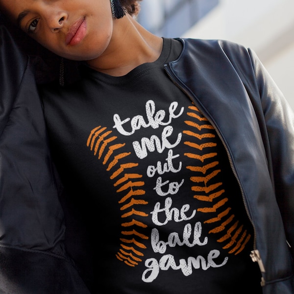 Take Me Out To The Ballgame T-Shirt / Baseball Fan Orange and White Graphic on Black or Blue Tee