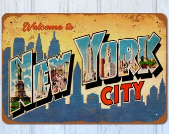 Welcome to New York City 12x8 Metal Sign / Retro Big Apple Skyscrapers Vintage 1940s 1950s NYC