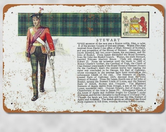 Clan Stewart Metal Sign / 12x8 Aluminum Wall Art With Family History Scottish Tartan