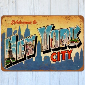 Welcome to New York City 12x8 Metal Sign / Retro Big Apple Skyscrapers Vintage 1940s 1950s NYC