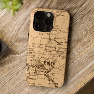 Capa de celular com mapa Boise para iPhone 15 / Capa rústica vintage com mapa do oeste de Idaho para iPhone 15 Pro Plus ProMax