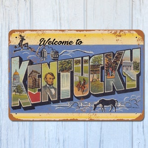 Welcome to Kentucky Metal Sign / 12x8 Aluminum Retro Moonshine Bluegrass