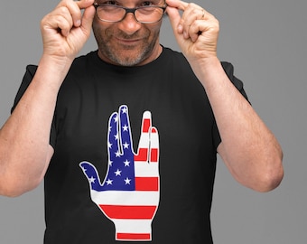 Live Long and Prosper US Flag Shirt / Patriotic Mr Spock Star Trek United States Graphic Tee / All-American Geek Nerd Trekkie Gift