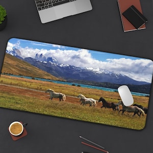 Mountain Horses Desk Mat / Extended Mouse Pad Extra Large Mousepad / Custom Workspace Desk Accessory Décor