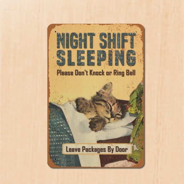 Night Shift Sleeping Sign / Do Not Knock Napping Kitten Cute Cat Hanging Sign