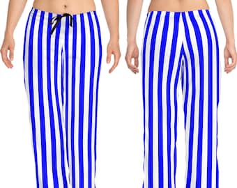 Blue & White Striped Lounge Pants Pajamas / Women's Casual Loungewear