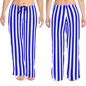 Blue and white vertical striped pants best sale