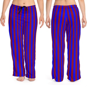 Blue & Crimson Red Striped Lounge Pants Pajamas / Women&#39;s Casual Loungewear
