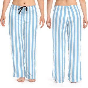Light Blue & White Striped Lounge Pants Pajamas / Women&#39;s Casual Loungewear
