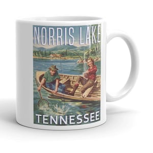 Norris Lake Coffee Mug / New Rustic-Style Fishing Couple Tennessee / Vintage Boating Camping Cabin Decor