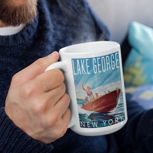 Lake George Coffee Mug / New Vintage-Style Lake Resort Souvenir / New York Boating Wakeboarding Fishing Camping