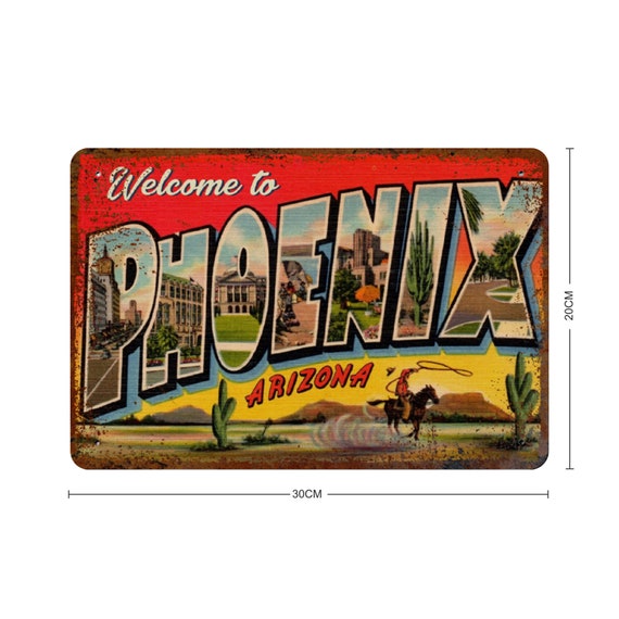 Welcome to Phoenix Metal Sign / Retro Arizona Cowboys Cactus