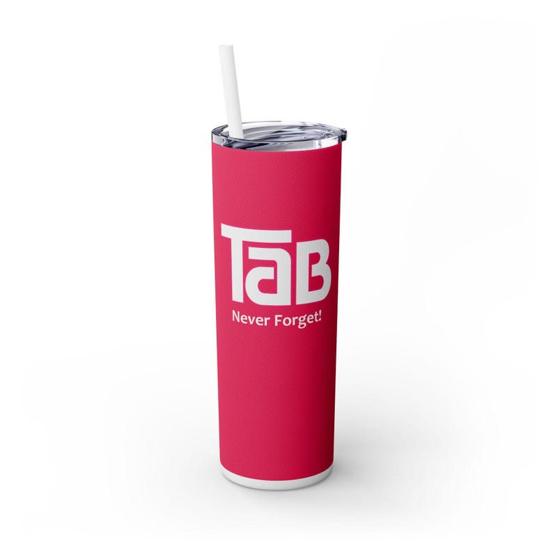 TaB Soda Never Forget Skinny Tumbler / 20oz Stainless Steel with Straw image 4