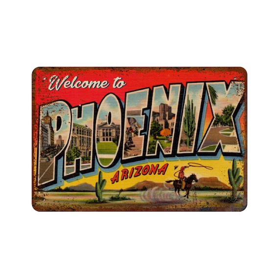 Welcome to Phoenix Metal Sign / Retro Arizona Cowboys Cactus