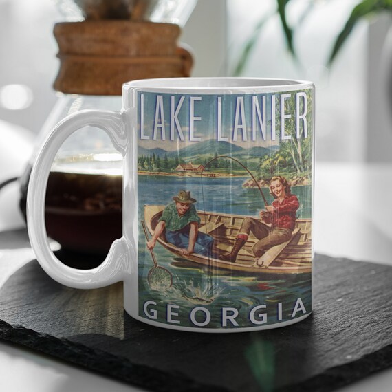Lake Lanier Coffee Mug New Retro Style Fishing Couple Lake Etsy
