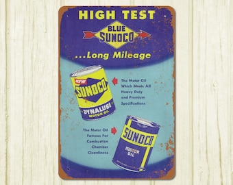 Sunoco Motor Oil Metal Sign 8x12 / Sun Oil Gas Station Automobilia Garage Decor