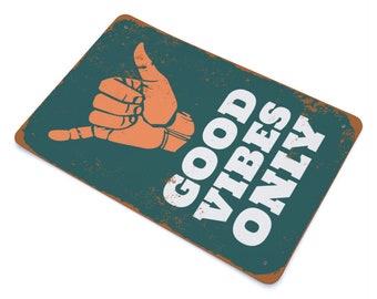 Cartello In Latta Good Vibes Only 30x30 Cm – Decorazione Parete Stile Strada Per Casa, Spiaggia O Piscina – Tema Surf Aloha