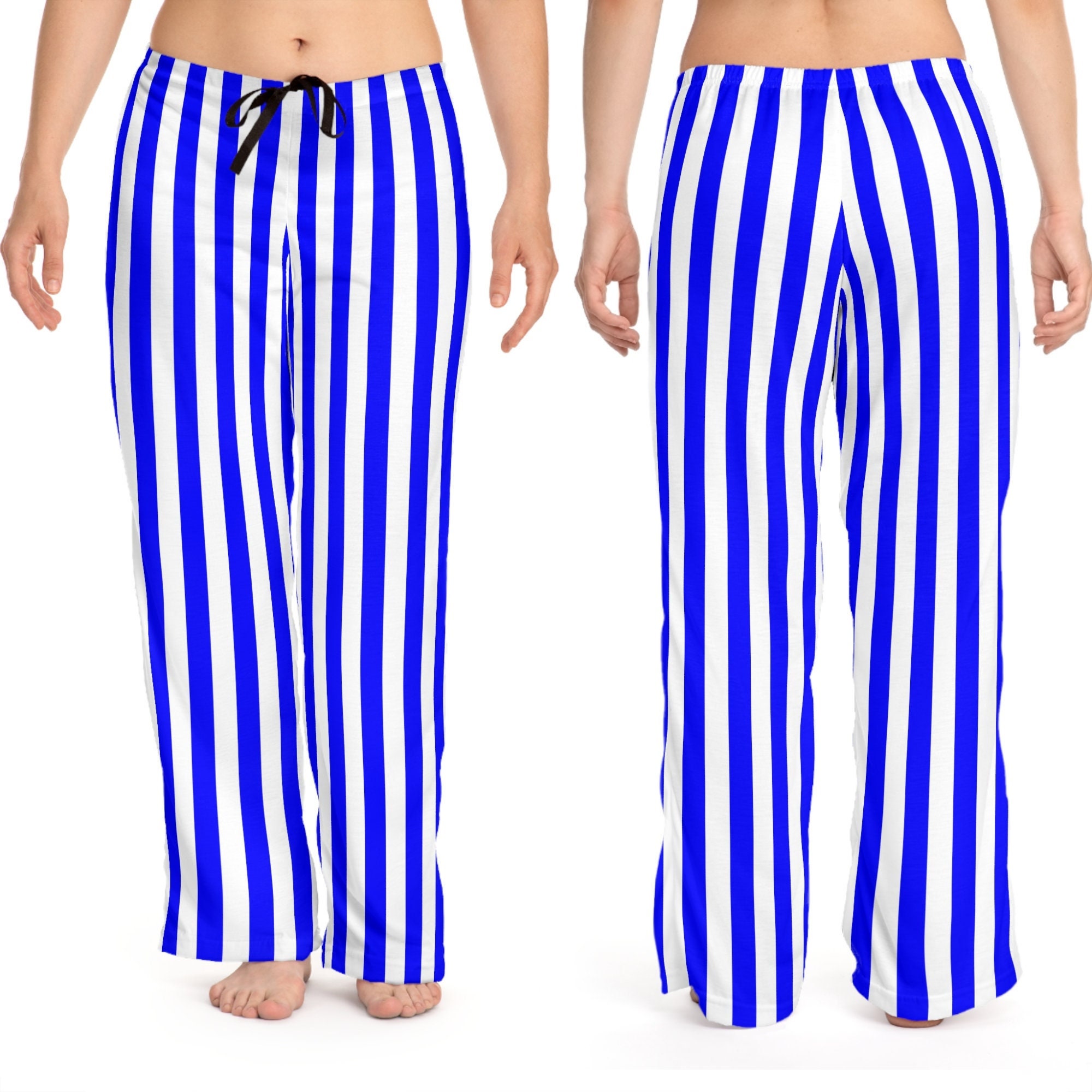 Blue and White Striped Pencil Pants Narrow Leg Pants Straight Leg