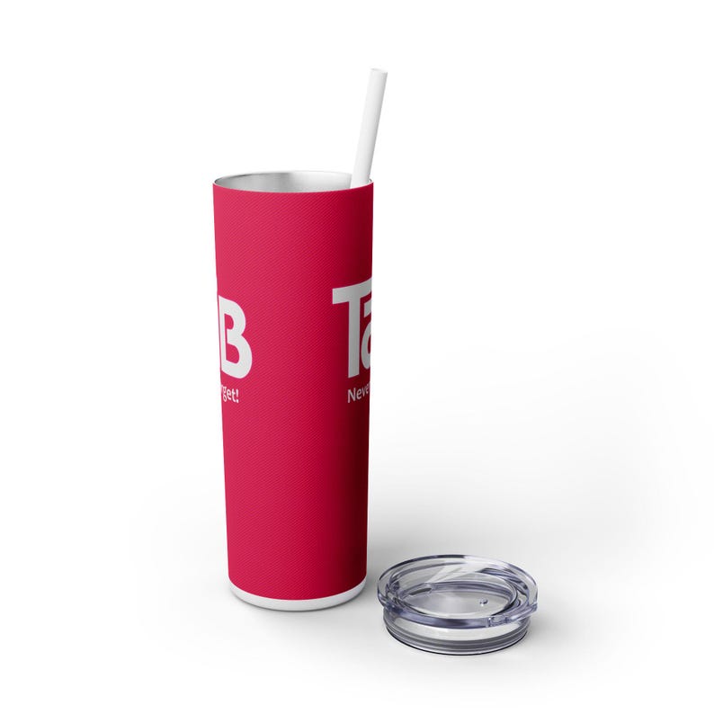 TaB Soda Never Forget Skinny Tumbler / 20oz Stainless Steel with Straw image 7