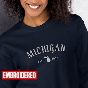 &#39;Michigan&#39; besticktes Sweatshirt / Est 1837 Vintage Rundhalsausschnitt
