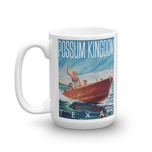 Possum Kingdom Boater Coffee Mug / New Vintage-Style Texas Lake Resort Souvenir / Retro Boating Fishing Cabin Decor image 5
