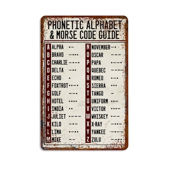 Phonetic Alphabet Metal Sign 8x12 | Morse Code Military Radio