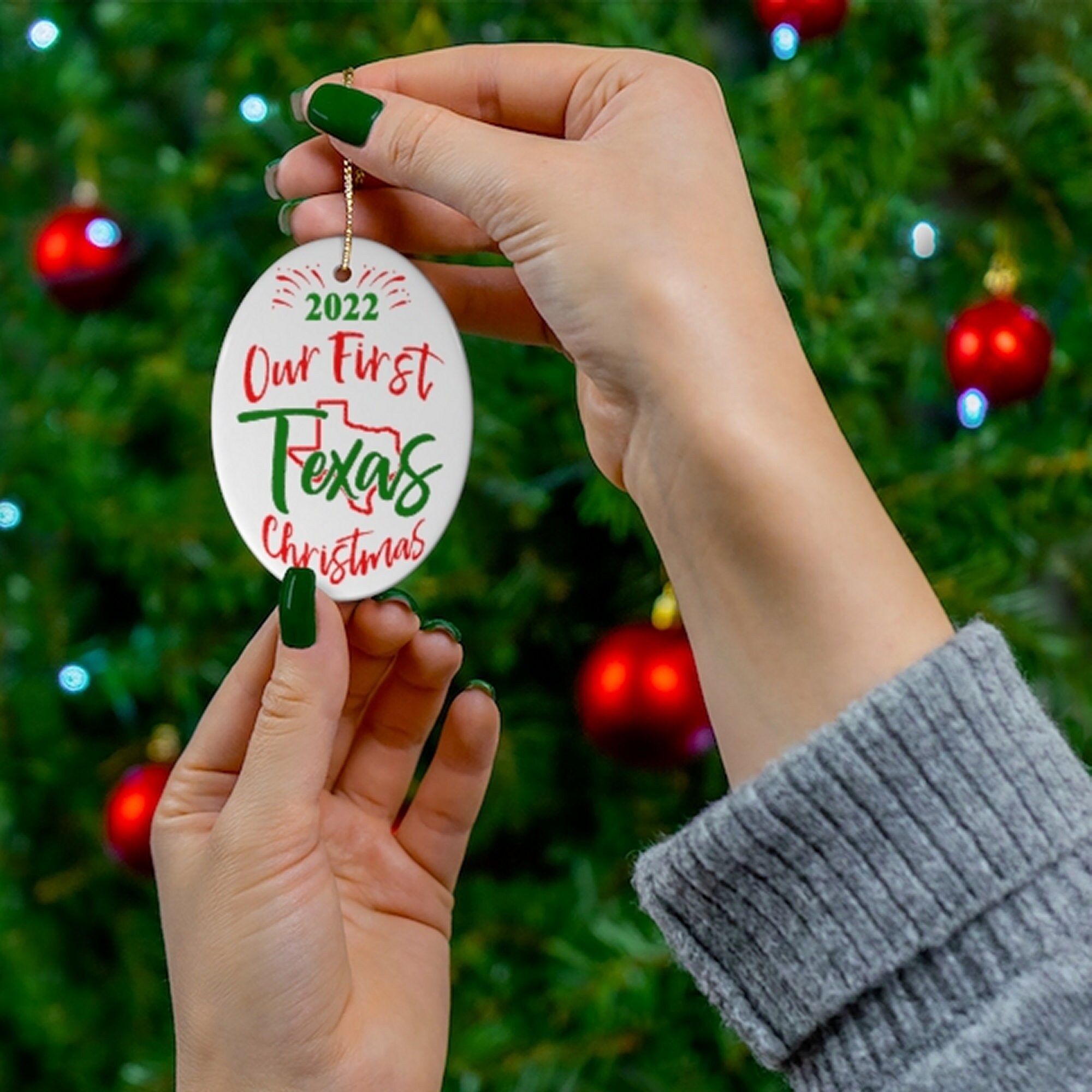 Discover 2022 Our First Texas Christmas Tree Ceramic Ornament