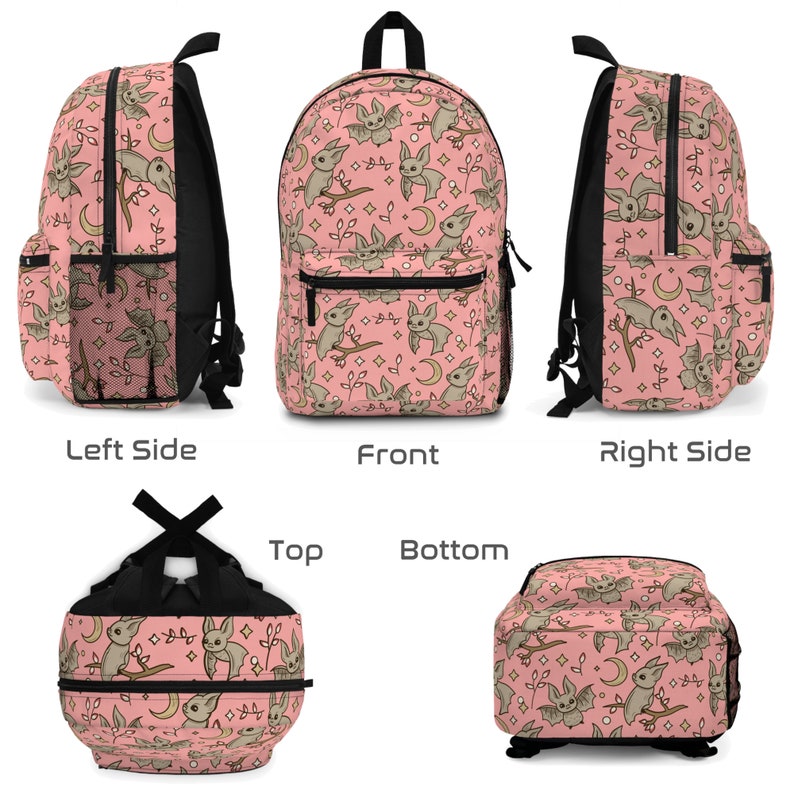 Moonlight Color Backpack Moonlight Bats Pink Backpack / Chiropterology Bookbag Boho College Bag ...