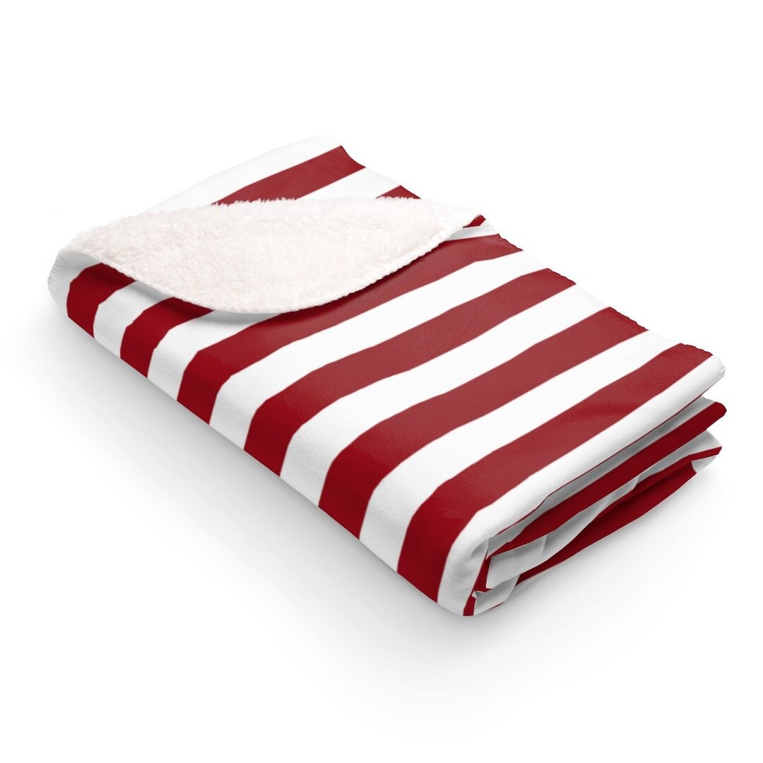 Red and White Striped Throw Blanket 50x60 60x50 Sherpa Fleece Crimson