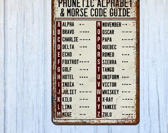 Phonetic Alphabet Metal Sign 8x12 | Morse Code Military Radio Operator Vintage-Style Gift