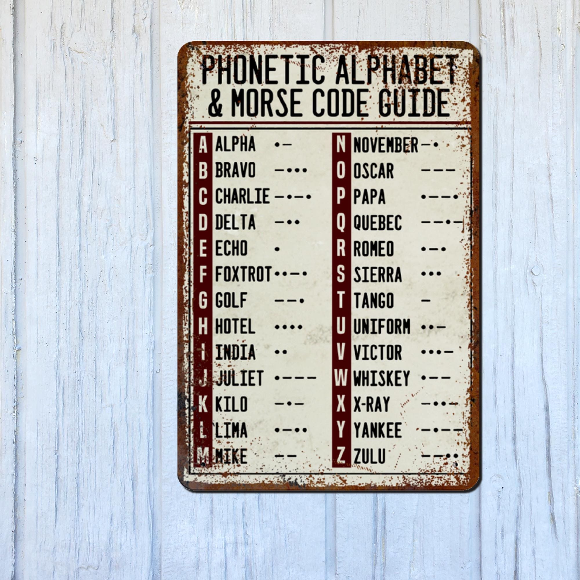 Phonetic Alphabet Metal Sign 8x12 | Morse Code Military Radio