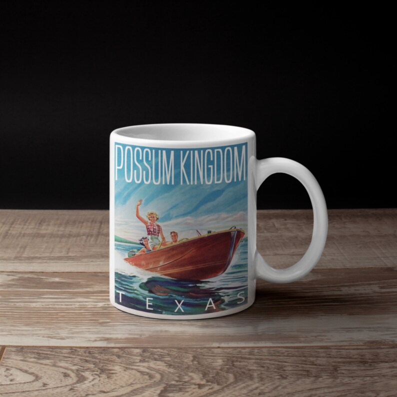 Possum Kingdom Boater Coffee Mug / New Vintage-Style Texas Lake Resort Souvenir / Retro Boating Fishing Cabin Decor image 1