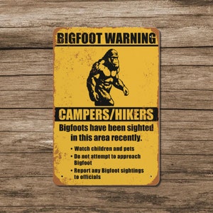 Señal de Metal de advertencia de Bigfoot/avistamientos de Sasquatch, señal de aluminio de 8x12, para acampar y senderismo