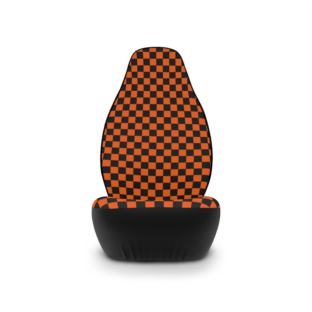 Orange and Black Checkered Car Seat Covers Two 2 Front Seat Etsy