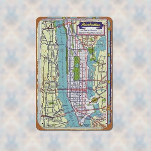 Manhattan Map Metal Sign / 8x12 1950&#39;s Highway Road Map NYC