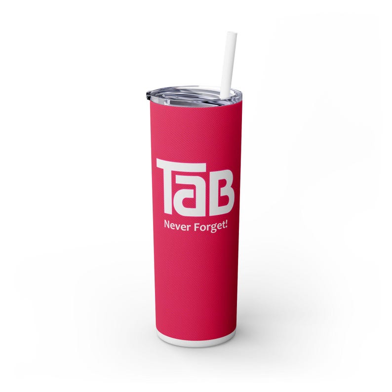 TaB Soda Never Forget Skinny Tumbler / 20oz Stainless Steel with Straw image 2