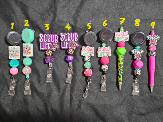 Badge Reels, Surgery Tech Badge Reels, Name Tag Holders, Beaded Badge Reels,  Badge Reels for Surgical Techs, Beaded Pens for Surg Techs 