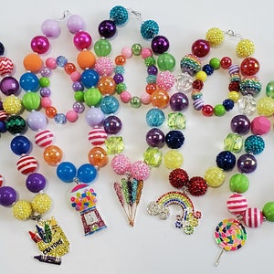 Kaugummi Perlenkette, klobige Perlenkette, klobige Perlenkette/Armband Set, kleine Mädchen klobige Halskette, Candy Chunky Bead Set