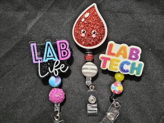 Lab Technician Badge Reels, Phlebotomist Badge Reel, Lab Tech Badge Reel, Beaded Pens for Lab Techs Laboratory Reels Retractable Badge Reels