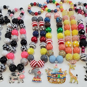 Collier de perles chewing-gum, ensemble de colliers de perles de chewing-gum, gros collier de perles, ensemble collier/bracelet de grosses perles, gros collier petite fille