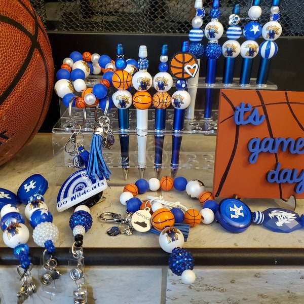 Kentucky Wildcats Badge Reels Kentucky Wildcats Key Chains, Kentucky Wildcats Beaded Pens University of Kentucky Beaded Badge Reels, Ky Pens