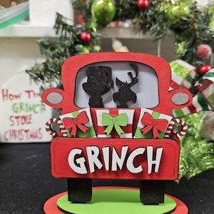 Grinch Christmas TRUCK PREORDER, Grinch Christmas Decor, Grinch Tiered Tray Decor, Green and Max Truck