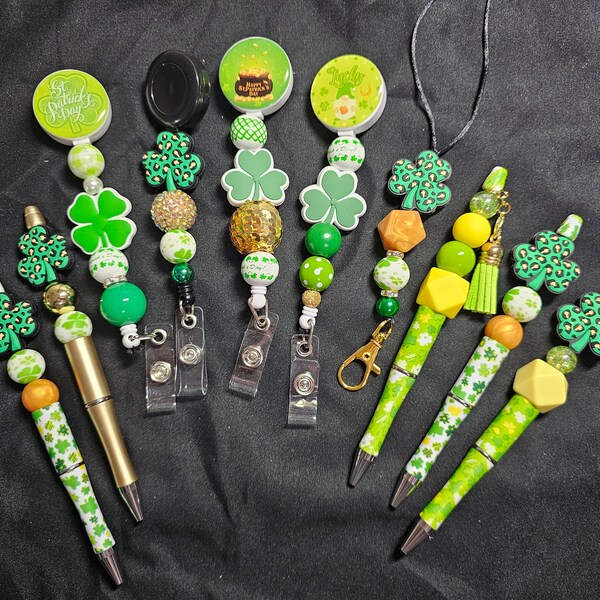 SPECIAL SALE**  See DESCRIPTION*  St Patrick's Day Pens St Patrick's Day Badge Reels St Patrick's Day Lanyards, St Patrick's Day Beaded Pens