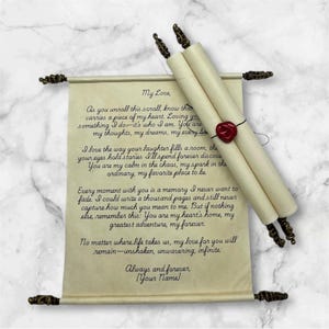 Parchemin personnalisé - lettre scellée à la cire - personnalisée - lettre d'amour - faire défiler l'invitation - vœux de mariage - papier teint dans le thé - 7,5 x 10 pouces