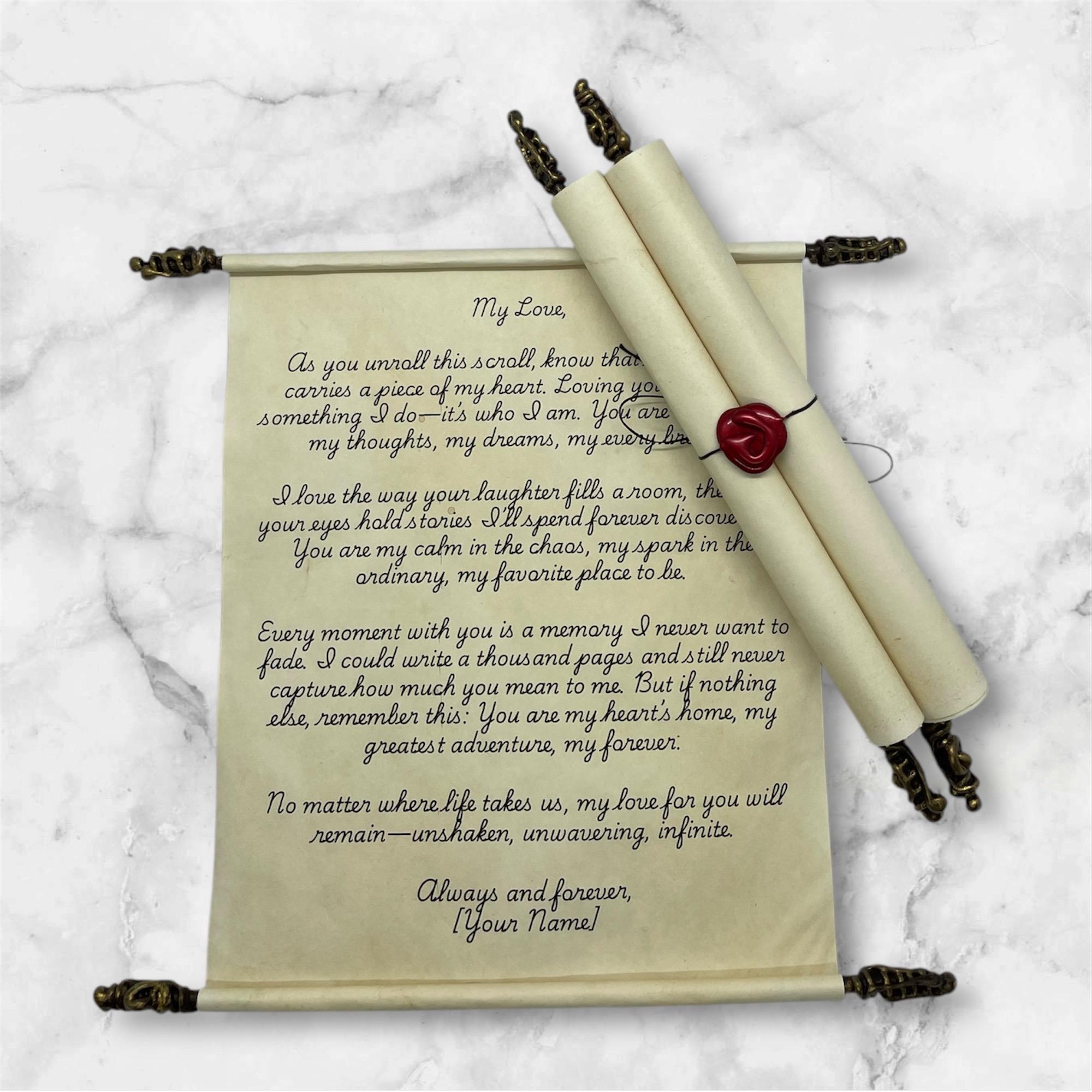 Custom Scroll - Wax Sealed Letter - Personalized - Love Letter - Scroll Invitation - Wedding Vows - Tea Dyed Paper - 7.5x10 inches