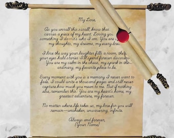 Custom Scroll - Wax Sealed Letter - Personalized - Love Letter - Scroll Invitation - Wedding Vows - Tea Dyed Paper - 7.5x10 inches