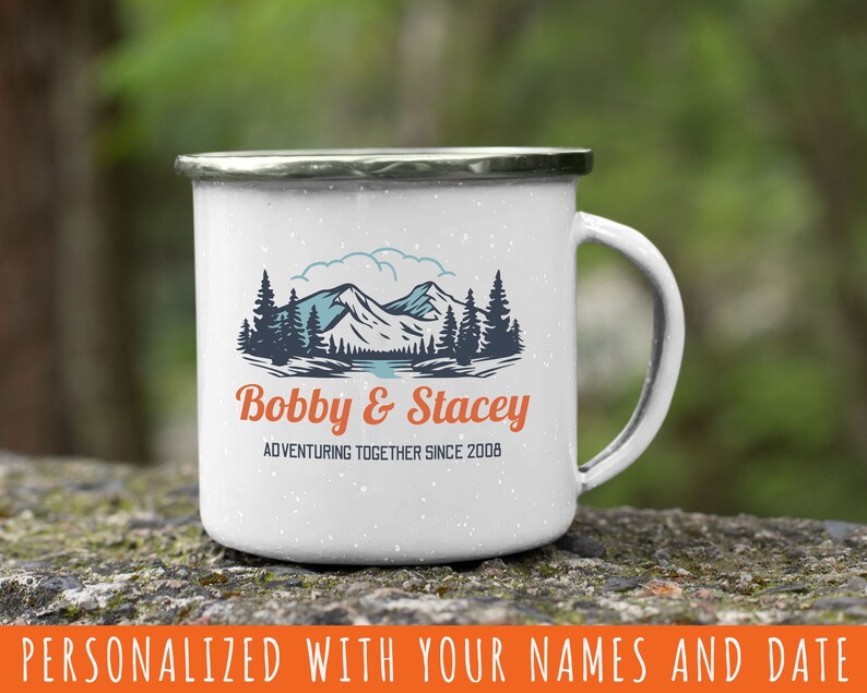Color Camping Tin Mug Personalized with Your NAMES and YEAR Etsy
