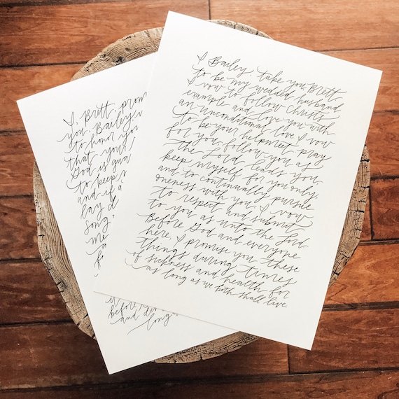 Handlettered Wedding Vows Valentines Day Gift Husband Gift Etsy