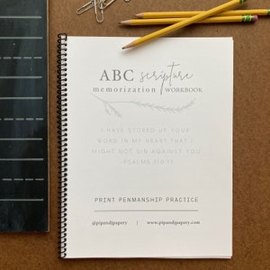 ABC Scripture Memorization Workbook -Penmanship Practice, Copywork, Abc scripture copywork, Homeschool, Charlotte Mason, Sunday School